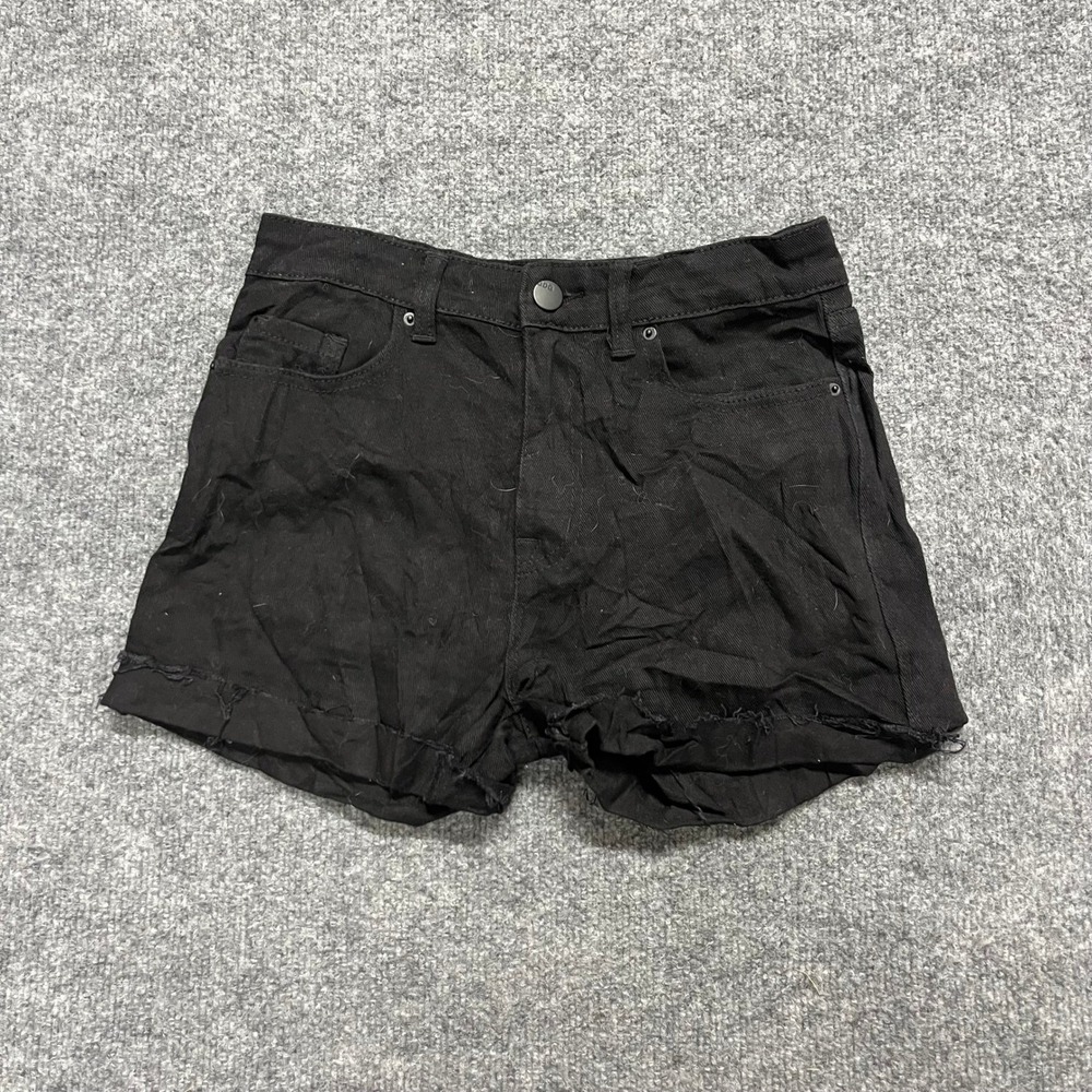 BDG Denim Shorts Womens Size 28 Black High Rise Raw Hem Studded Cross Grunge